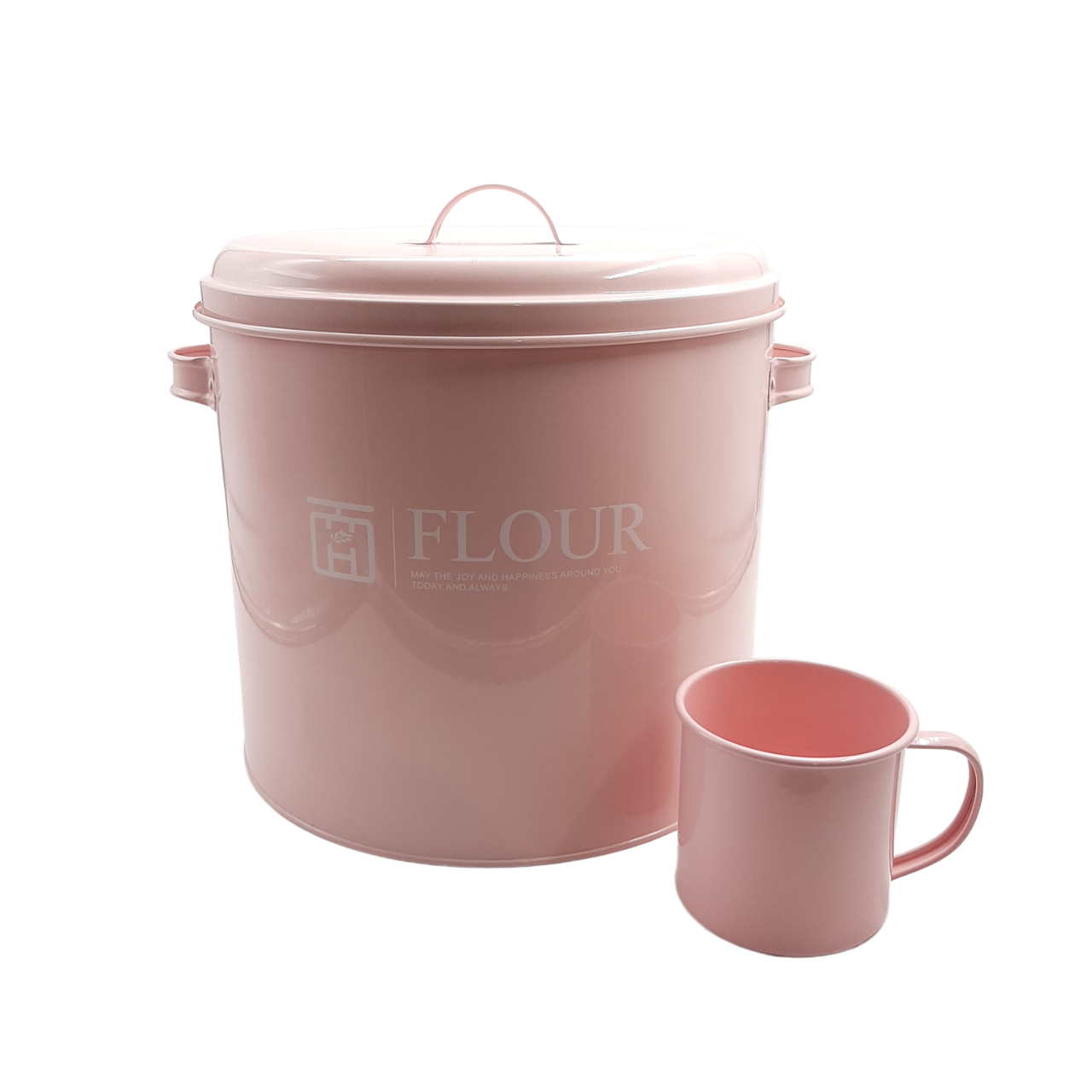 Round (Wide) Rice Storage Tin with Measuring Cup