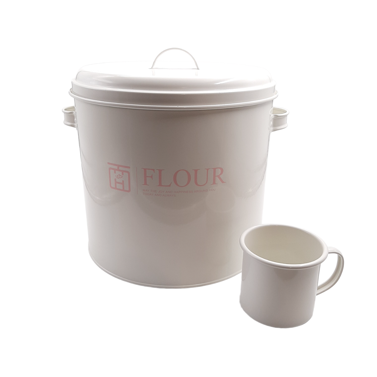 Round (Wide) Rice Storage Tin with Measuring Cup