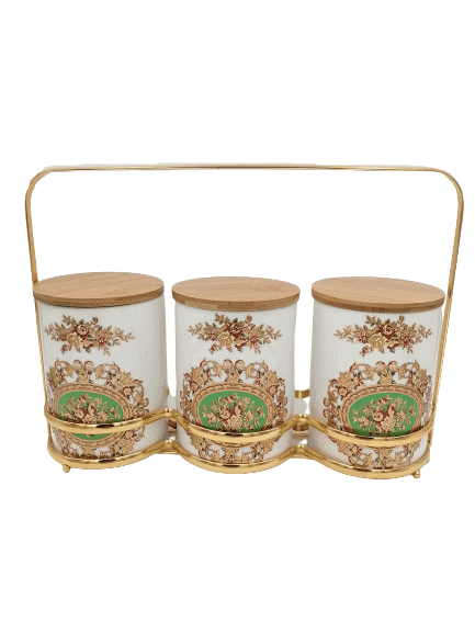 3pc Glass Jar Set With Metal Stand - Home And Trends
