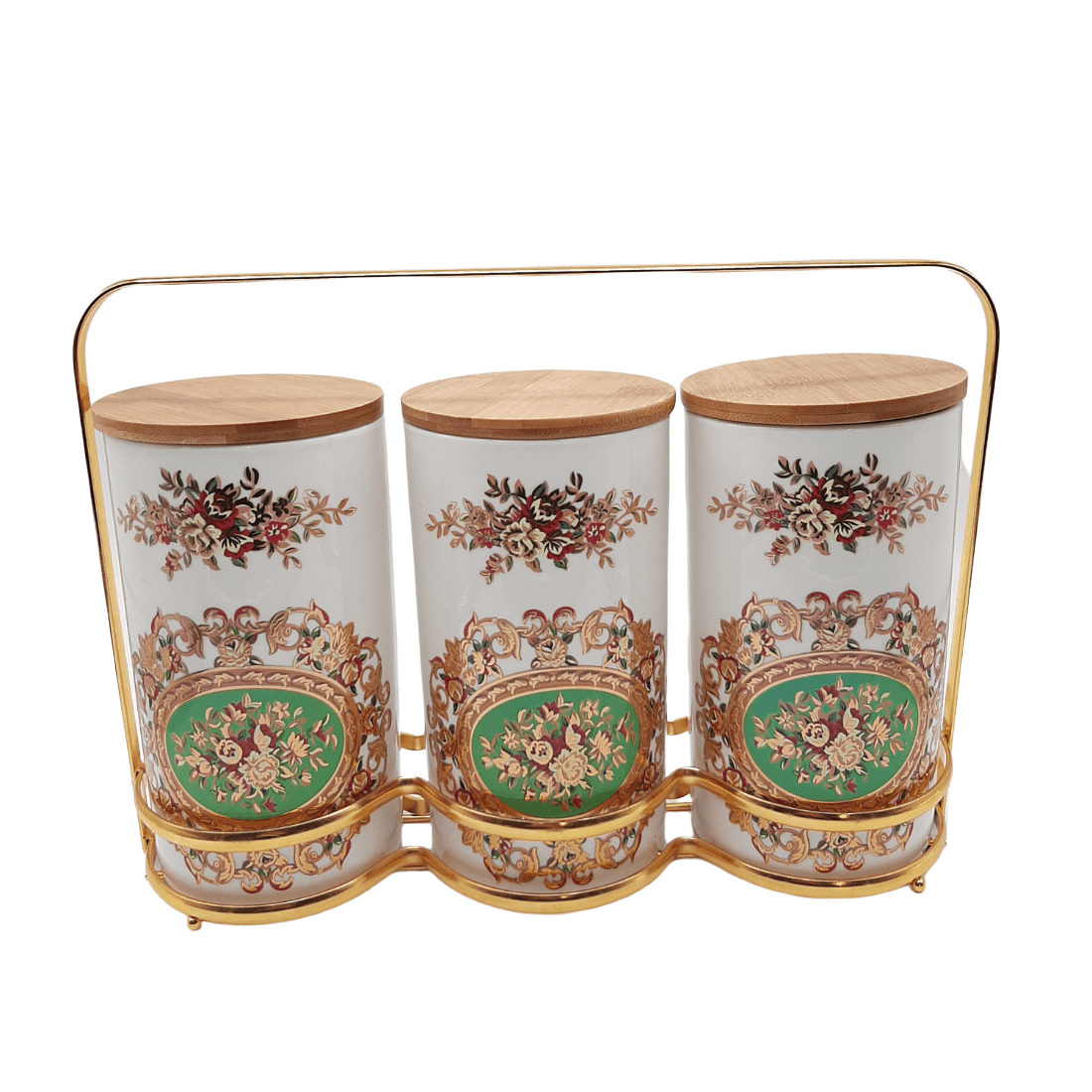 3pc Glass Jar Set With Metal Stand - Home And Trends