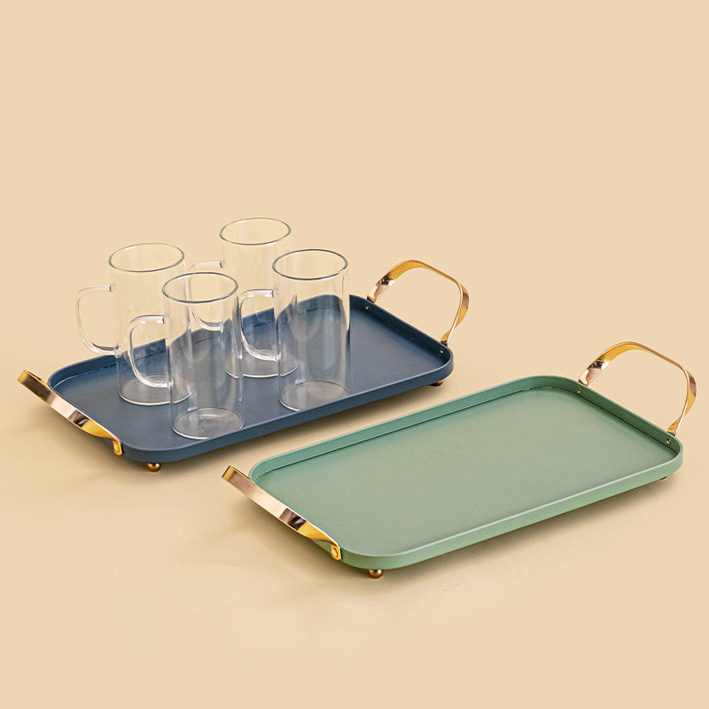 Metal Decor/Serving Tray with Golden Handles