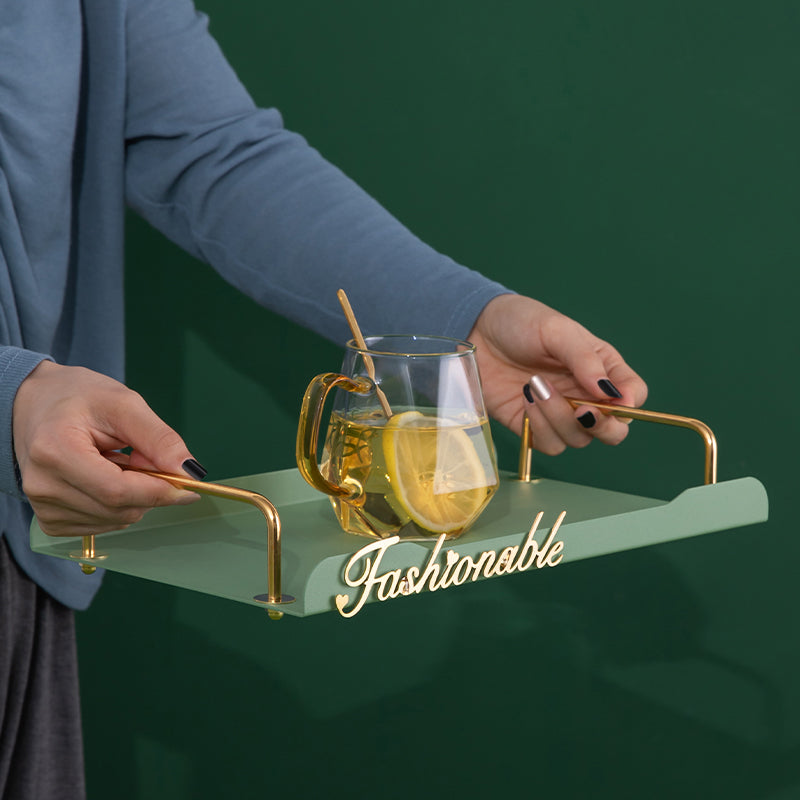Rectangular Metal Tray with Golden Handles