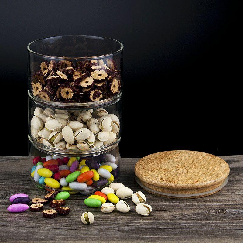 6cm Stackable Glass Food Container with Wooden Lid - Home And Trends