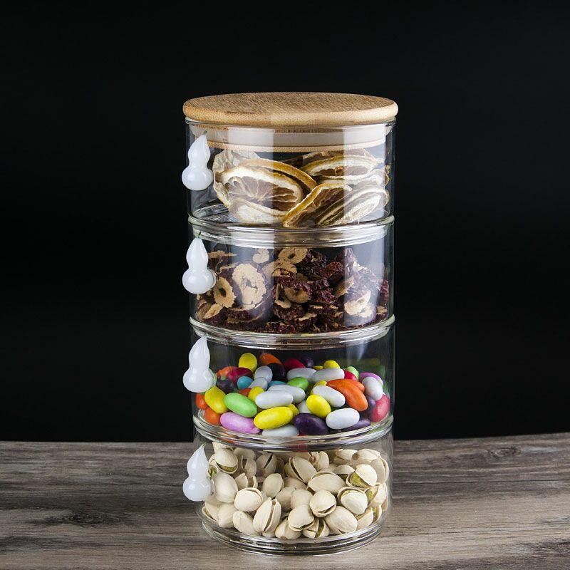 6cm Stackable Glass Food Container with Wooden Lid - Home And Trends