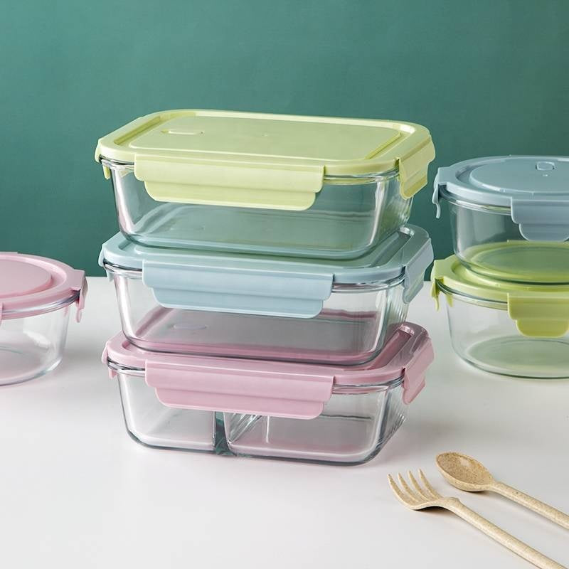 Rectangular Glass Food Container with Two Compartments - 650ml