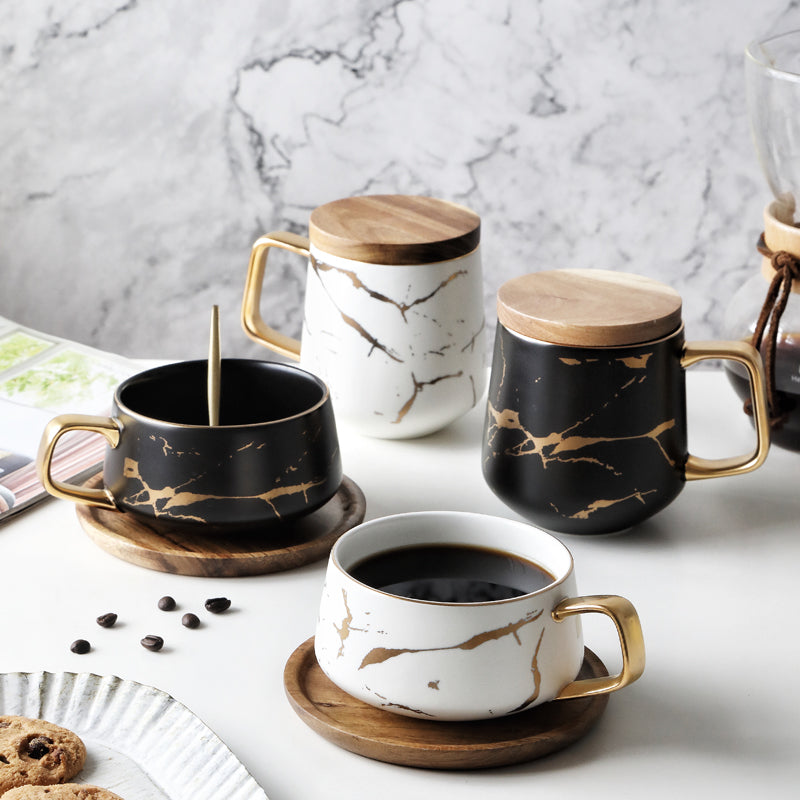 Marble Design Mug with Wooden Lid