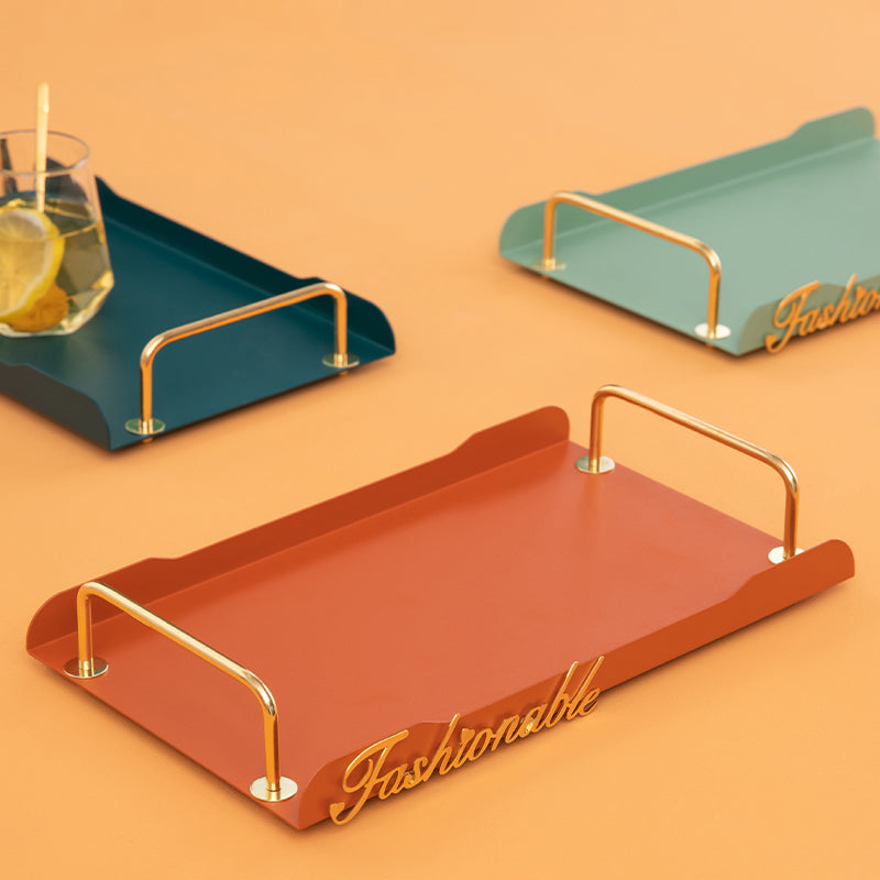Rectangular Metal Tray with Golden Handles