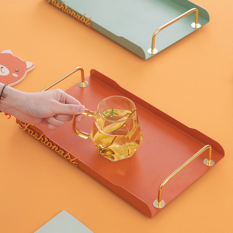 Rectangular Metal Tray with Golden Handles