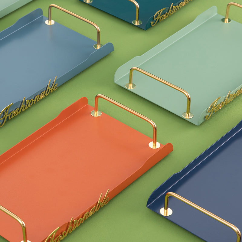 Rectangular Metal Tray with Golden Handles