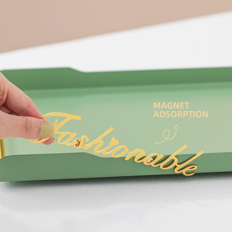 Rectangular Metal Tray with Golden Handles