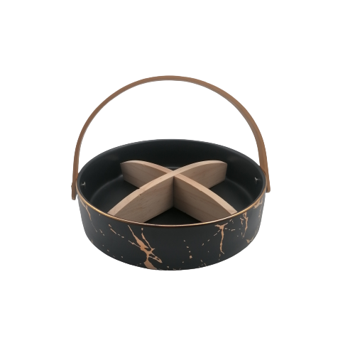 Marble Style Snack Bowl with wooden handle and removeable compartments - CLEARANCE DEAL