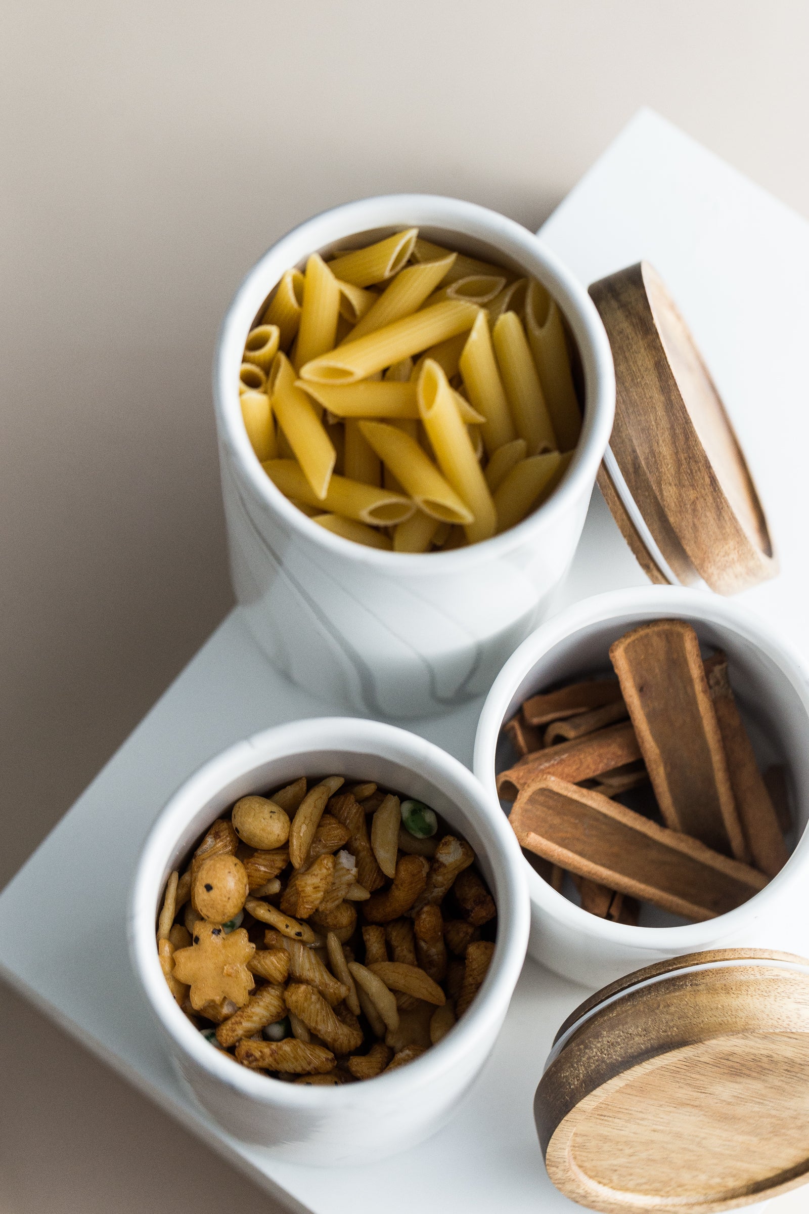 Marble Design Canister with Wooden Lid - Grey - Clearance offer !