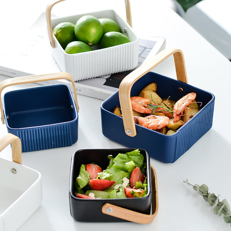 Snack Bowl Nordic with Wooden Handle -PRICED TO CLEAR -END OF RANGE