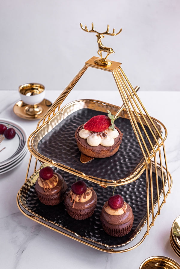 Two-Tier Reindeer Server with Golden Detail