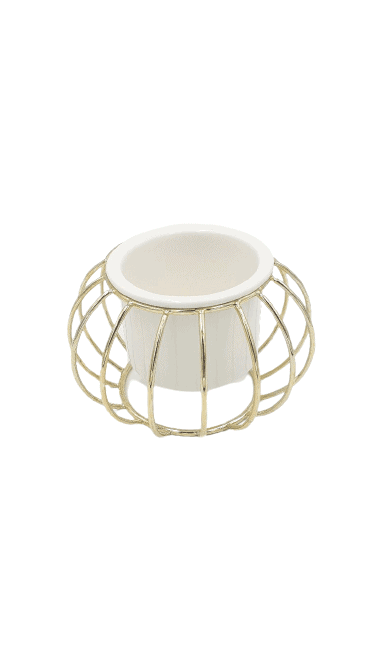 Abstract Round Glass Decor Pot with Golden Cage - curved - Home And Trends