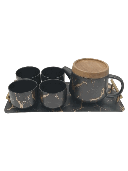 Ceramic Marble Tea Set with Rectangular Tray - Home And Trends