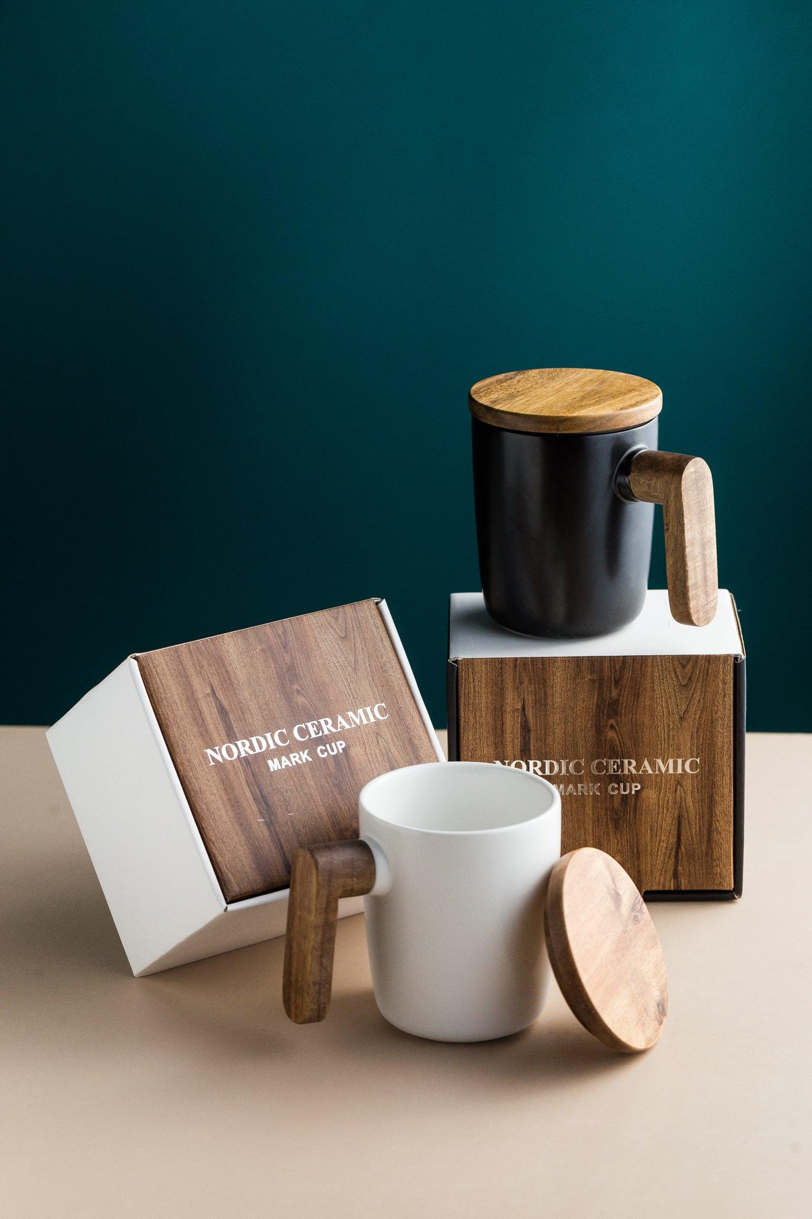 Ceramic Mug with Wooden Lid and Handle - Home And Trends