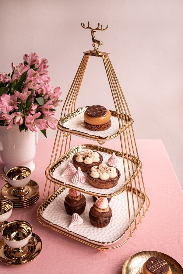 Three-Tier Reindeer Server with Golden Detail