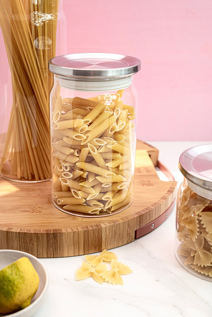 Round Glass Storage Jar with Stainless Steel Lid