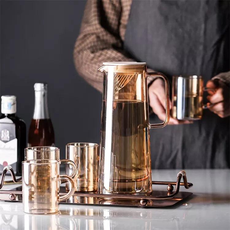 Glass Pitcher Set with Mirror Tray - Home And Trends
