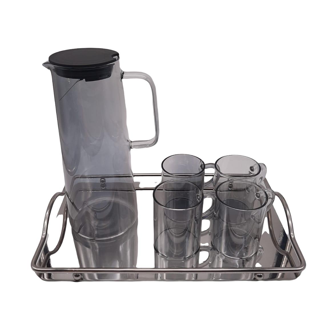 Glass Pitcher Set with Mirror Tray - Home And Trends