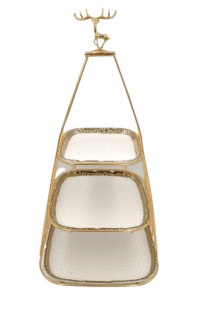 Three-Tier Reindeer Server with Golden Detail