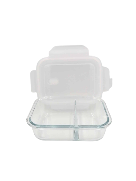 Rectangular Two Compartment Glass Food Container - 1L