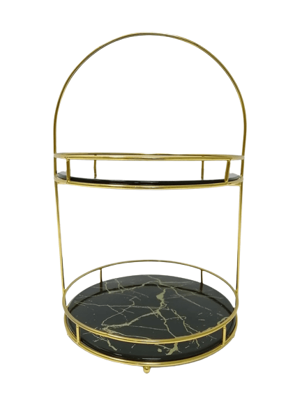 Two Tier Round Ceramic Display with Golden Stand - Medium