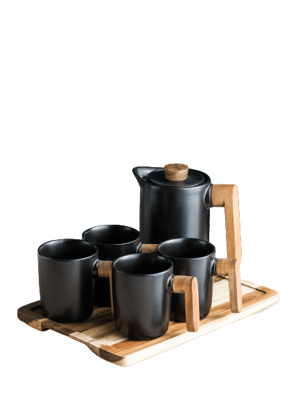 Nordic Tea/Coffee Set with Wooden Tray - END OF RANGE CLEARANCE DEAL