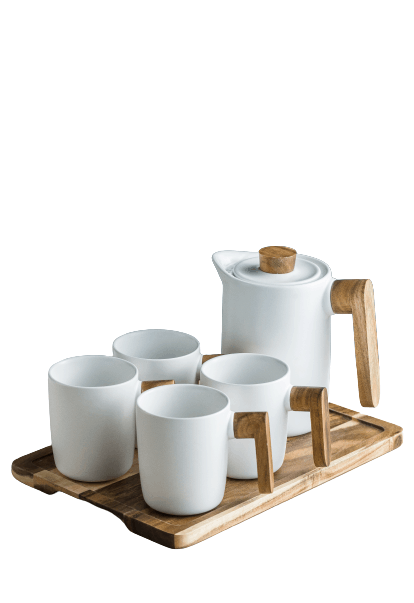 Nordic Tea/Coffee Set with Wooden Tray - END OF RANGE CLEARANCE DEAL
