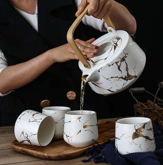 Japanese Golden foiling Marble effect Designer Tea Set - PRICED TO CLEAR