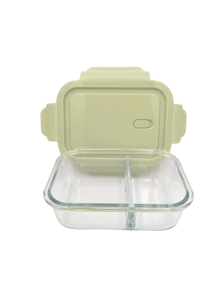 Rectangular Two Compartment Glass Food Container - 1L