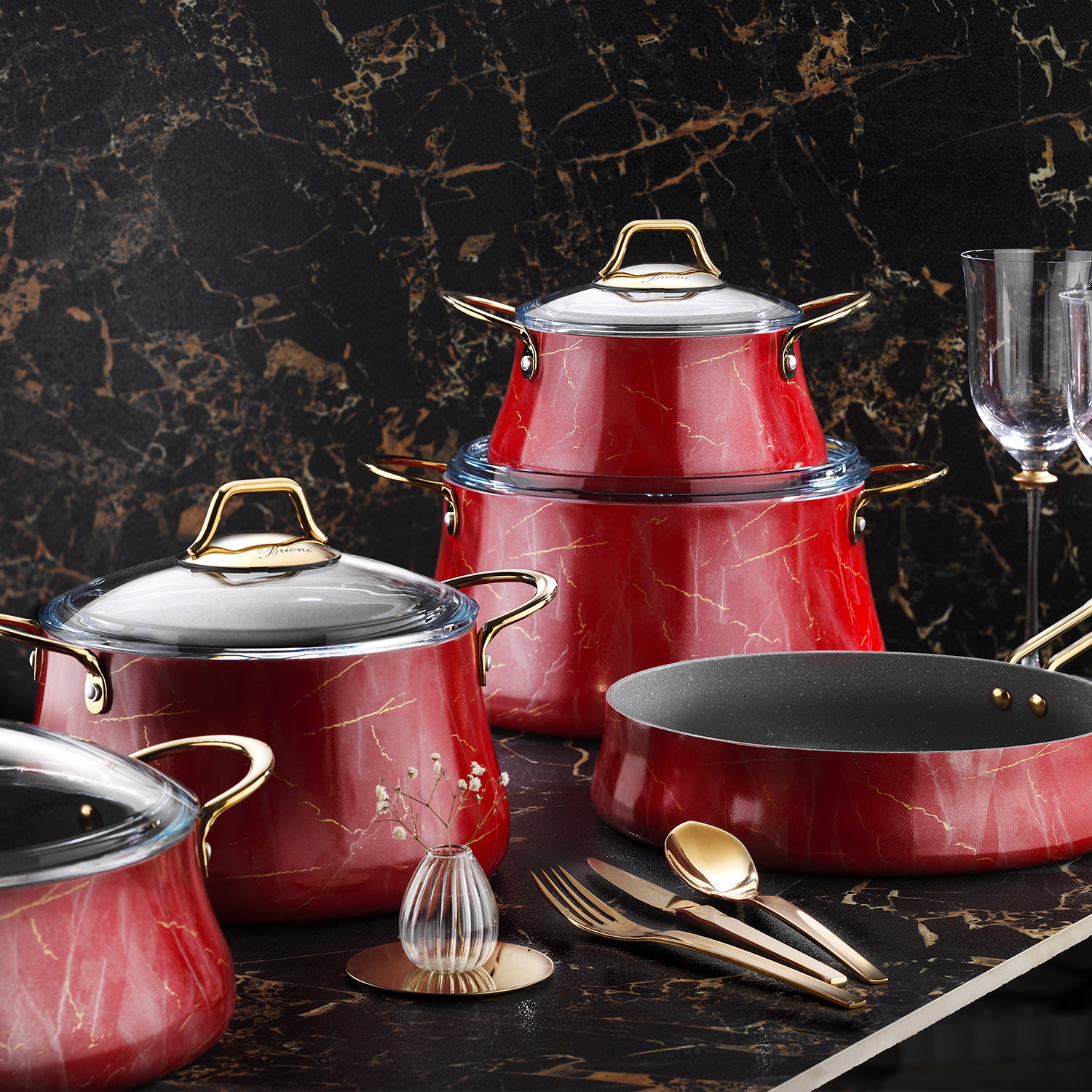 Marble Design 9 Piece Cookware Set