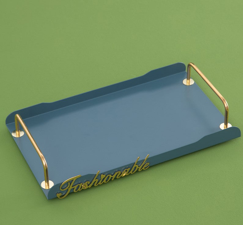 Rectangular Metal Tray with Golden Handles