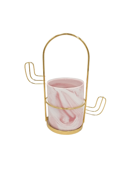 Pink Mini Decorative Pot with Cactus Design Stand