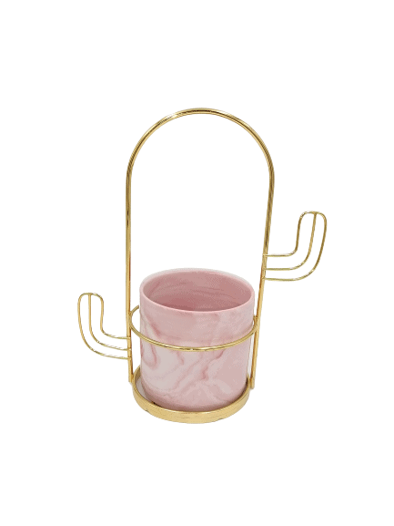 Pink Mini Decorative Pot with Cactus Design Stand