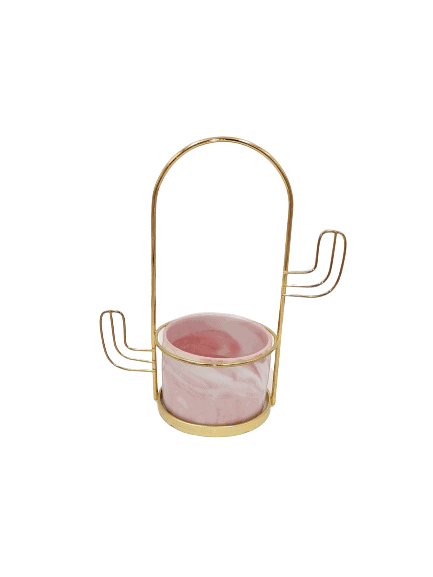 Pink Mini Decorative Pot with Cactus Design Stand