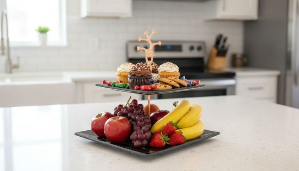 Two Tiered Square Marble Glass Server