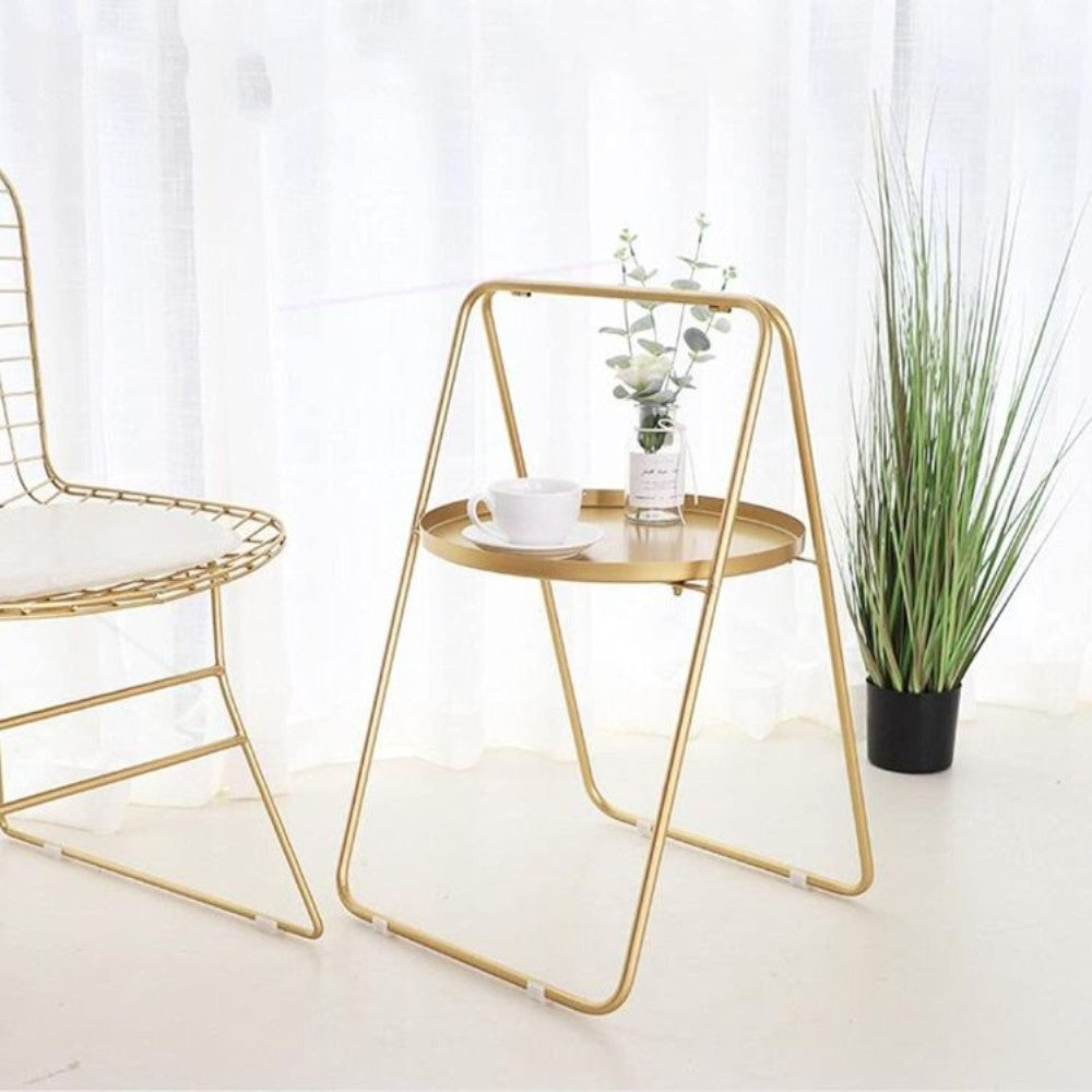 Matt Golden Side Table with top handle and server tray