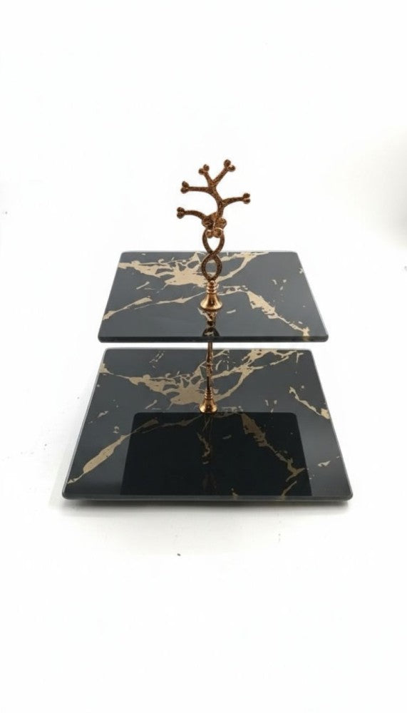 Two Tiered Square Marble Glass Server