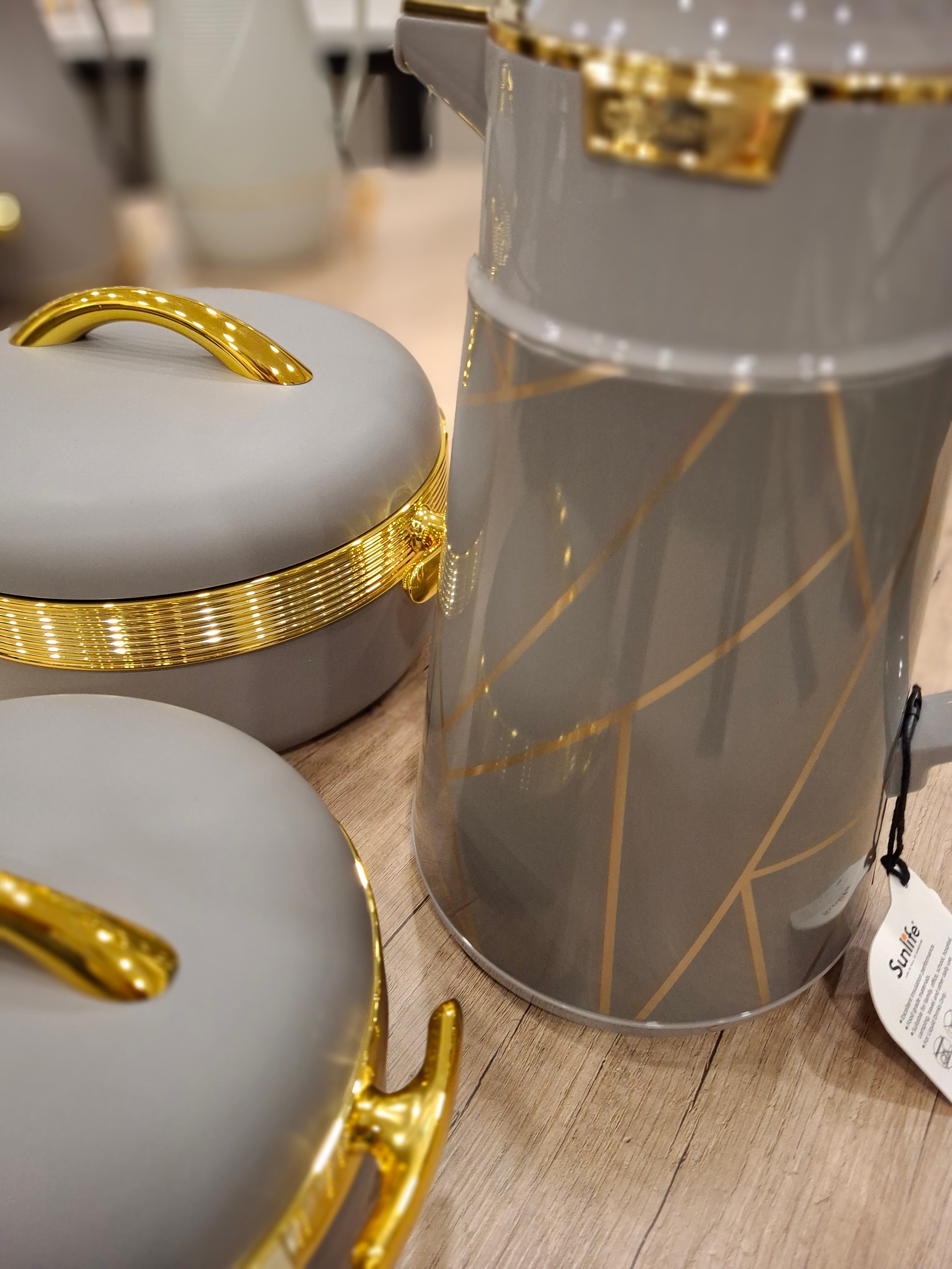 Food Warmer Flask Gold Band Marble effect design Set of Three - Free Gift