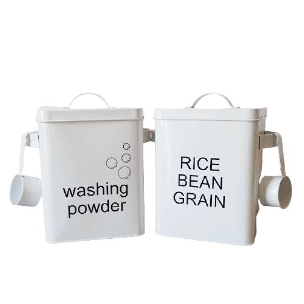 Iron Storage Tins with Scoop - White