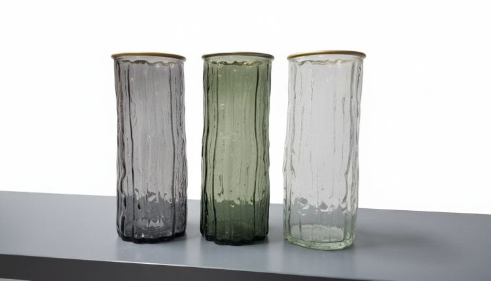 Vase bark design gold rim 26x10cm