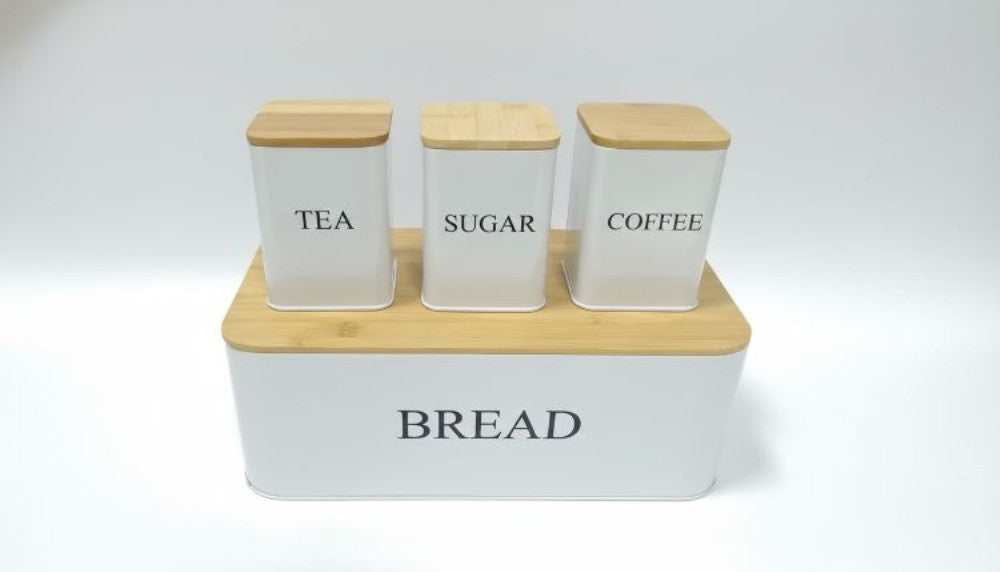Retro Deluxe Bread Bin & 3 Canister Set -WHITE