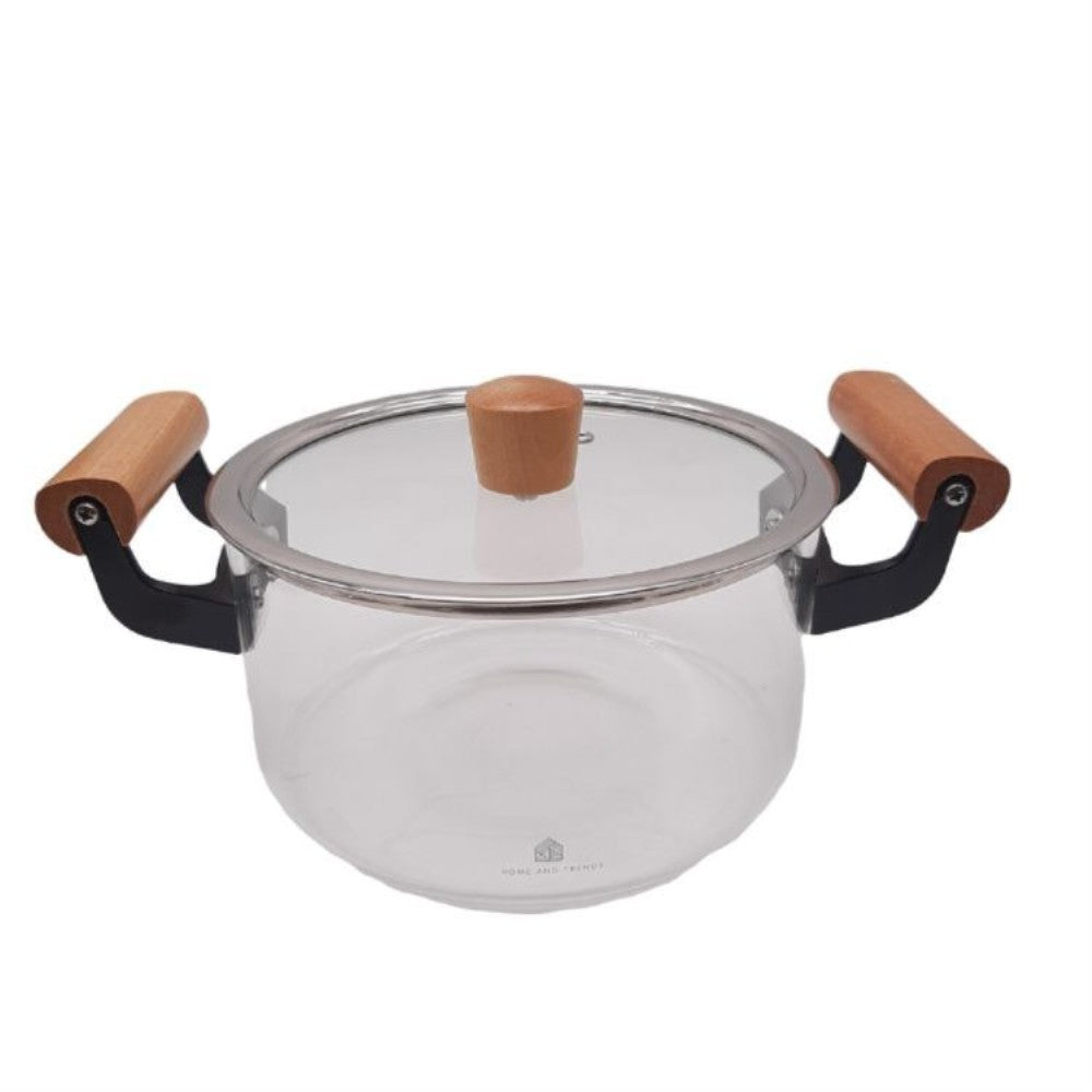 Glass Pot with Wooden & Metal Handles