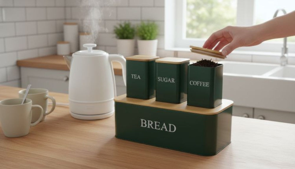 Retro Deluxe Bread Bin &3Canister Set - GREEN