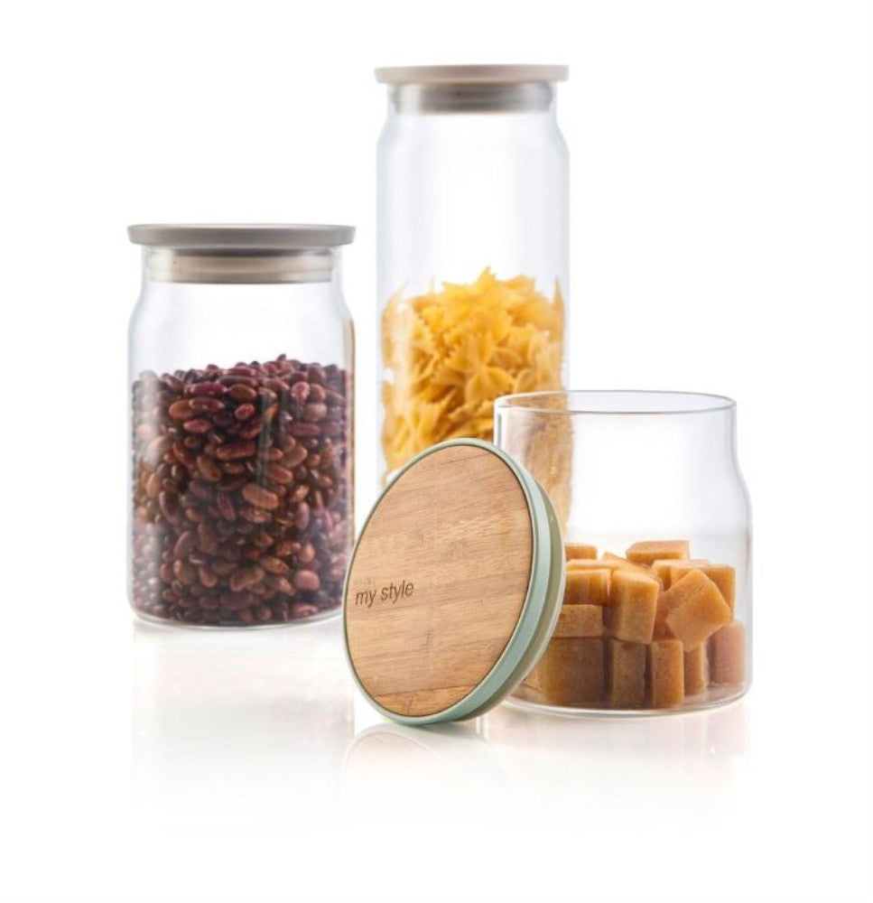 Curved Glass Storage Jar with Bamboo Lid Branded collection
