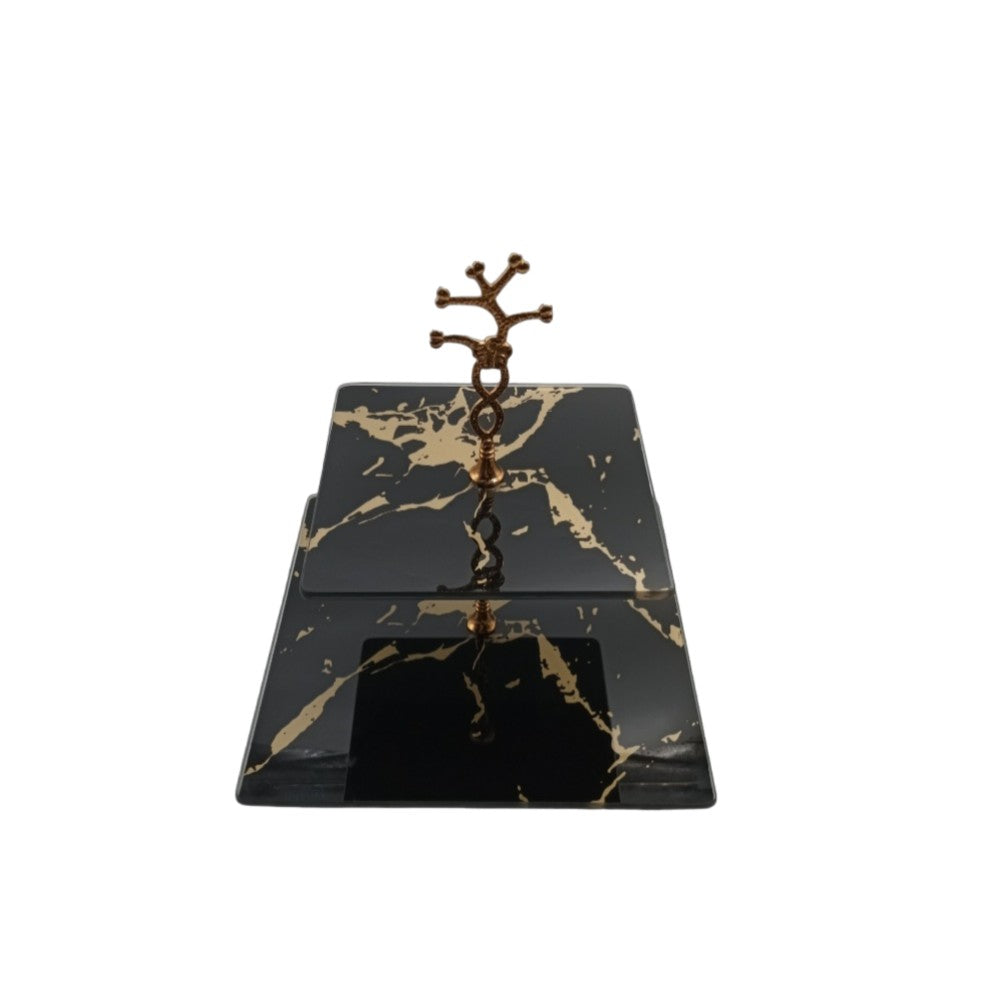 Two Tiered Square Marble Glass Server