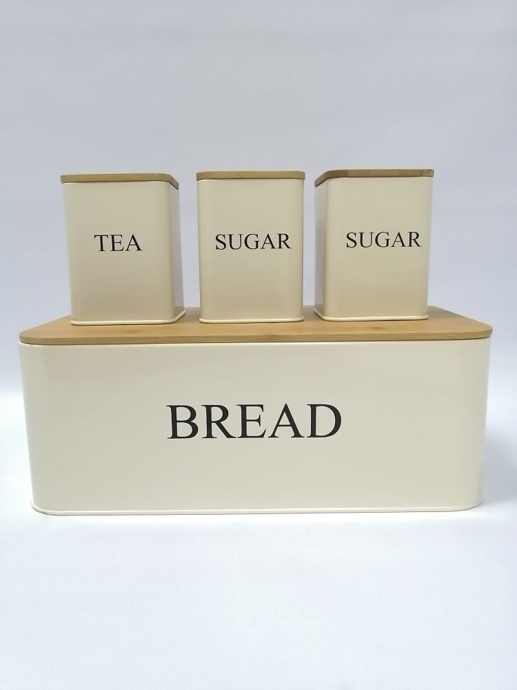 Retro Deluxe Bread Bin &3 Canister Set - CREAM