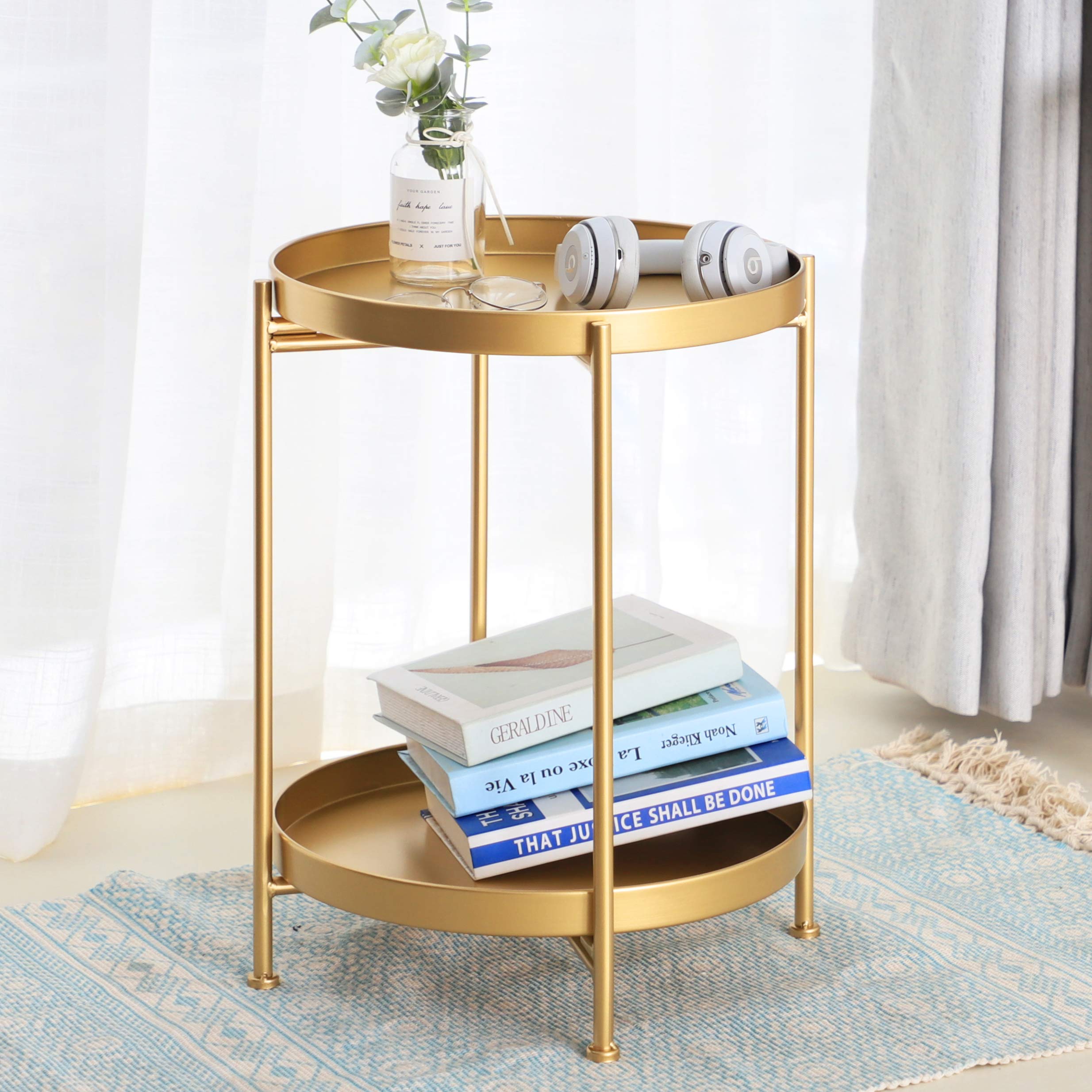Two-Tier Round Golden Side Table
